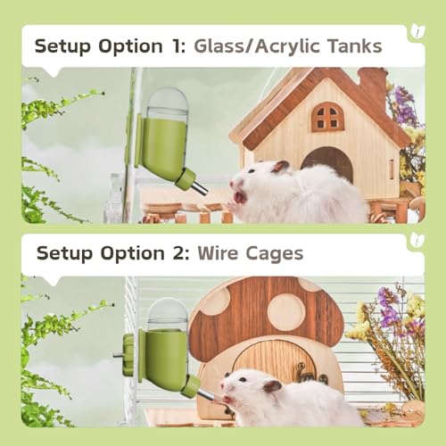 Hamster Water Bottle with Magnetic Stents, Water Bottle Holder for Glass Tanks, Suitable for Syrian Dwarf Hamsters Gerbils Mice Rats Degus (Green, 7 oz (Magnetic-Mounted)) - color: Green, size: 7 oz (Magnetic-Mounted)