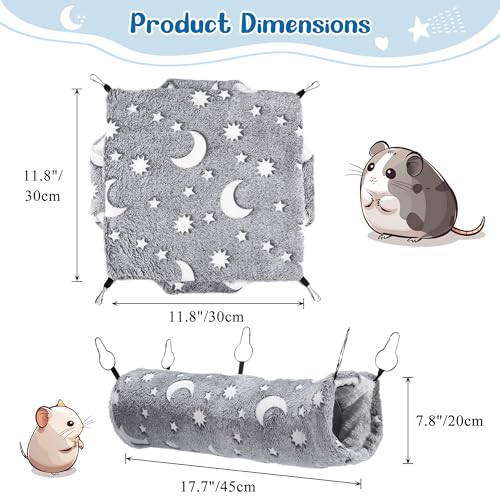 Noctilucent Luminous Grey Guinea Pig Rat Hammock Bunkbed Hanging Tunnel | Hanging Soft Bed Mat for Ferret Hedgehog Squirrel Hideout Cage Accessories (Tunnel and Bunkbed Hammock) - color: Grey