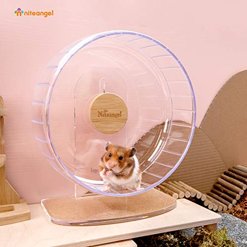 Niteangel Super-Silent Hamster Exercise Wheels: Quiet 10 inch Running Wheel | Can 10.6-13.4" Adjustable Height - No Bend Back Spinner Running for Dwarf Syrian Hamster Gerbils Mice Or Other Small Animal - color: Transparent, size: Medium