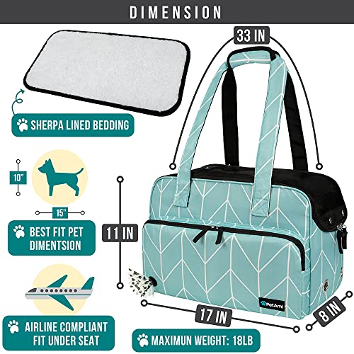 PetAmi Small Dog Purse Carrier, Soft-Sided Pet Carrier Bag with Pockets, Portable Puppy Cat Travel Handbag Tote, Airline Approved Breathable Mesh, Poop Bag Dispenser, Max 18 lbs, Chevron Teal - color: Chevron Teal
