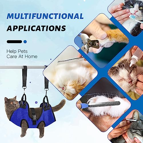 PatiencET Cat Grooming Hammock Kit | For Cats & Dogs up to 12 lb, Hanging Harness and Sling for Nail Trimming, Includes Clippers/Trimmer, File & Comb, Blue XS - color: Blue, size: XS (12 LB Max)
