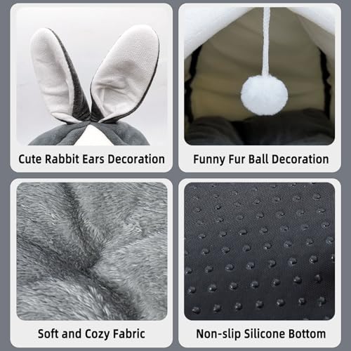 Guinea Pig Bed,Fleece Bunny Hideout House,Warm Rabbit Sleeping Bed with Pee Pad,Winter Large Hiding Hut for Hamster Ferret Rat Chinchilla Hedgehogs,Grey - color: Grey
