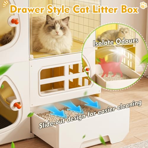 Cat Cage with Litter Box & Clear Door,Indoor Cat Cage Playpen,DIY Cat Enclosures,Multi-Level Detachable Metal,Ferret Cage 42" x 18" x 42" - size: 41.7"L x 18.1"W x 41.7"H