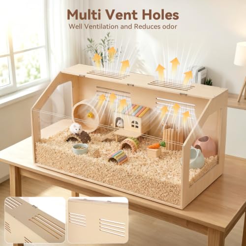 Hamster Cage, 32x16x16inch Hamster Tank with Acrylic Viewing Panels, Openable Top & Water-Resistant Base for Fancy Rat, Gerbil, Medium - size: 32.0"L x 16.0"W x 16.0"H