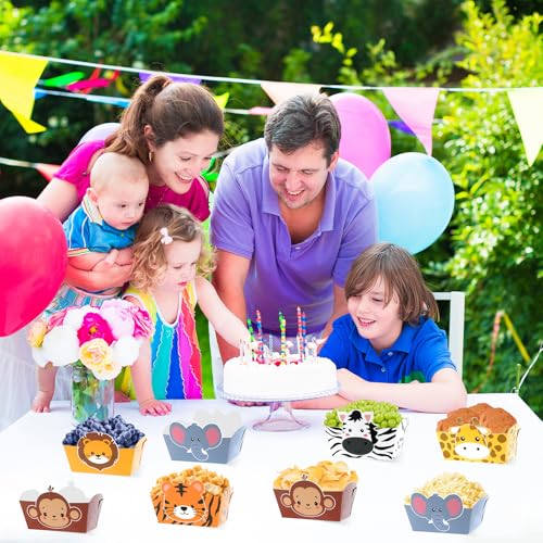 24 Pack Jungle Safari Animals Party Supplies Zoo Disposable Paper Food Trays Wild Animal Theme Birthday Parties Decorations Snack Bowl Serving Tray for Baby Shower Tableware Decor Favor