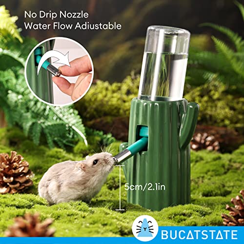 BUCATSTATE Cactus Ceramic Leakproof Hamster Water Bottle Gerbils Water Bottles with Holder Water Feeder for Small Animals (Green)