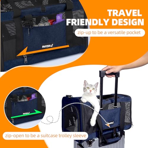 Cat Carrier Soft-Sided Travel Bag for Medium to Large Cat Over 15lbs | Small Puppy Dog Carry Crate 12 Pounds, Top Entry, Breathable Mesh, Pet Kitten Rabbit Cage Bag Transport Kennel Collapsible - color: Navy