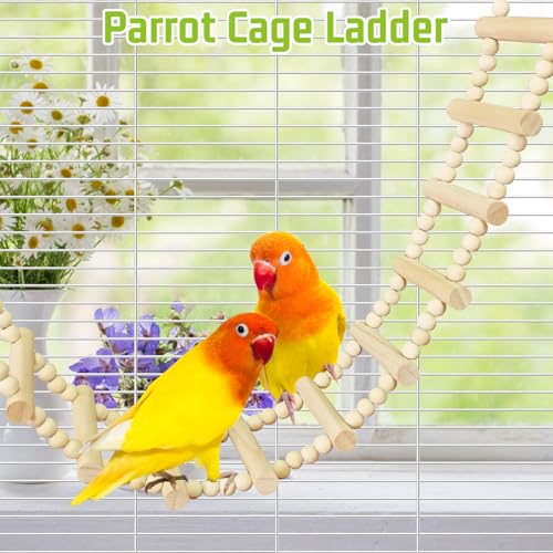 BNOSDM Long Bird Ladder Bridge 45.3 in Wooden Parakeet Climbing & Swing Toys Bird Cage Accessories for Budgies, Cockatiels, Conures, Lovebirds, Canaries (20-Steps) - size: 20-Steps-45in