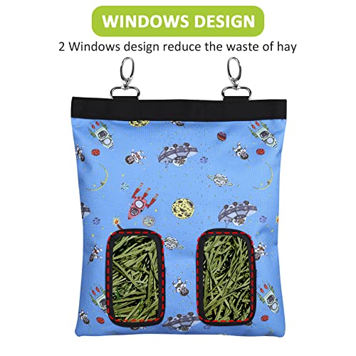 Rabbit Hay Feeder Bag Hanging Hay Rack (Pattern Blue, 2 Windows) | Guinea Pigs Manger Holder Dispenser Small Animal Feeder Storage Pouch for Bunny Chinchilla Hamster - color: Pattern Blue