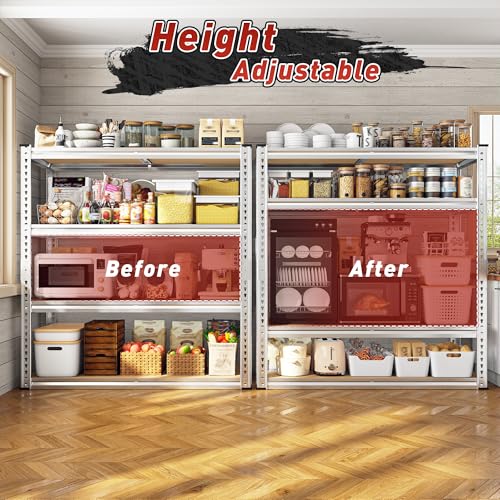 REIBII 40"W Storage Shelves,Adjustable Garage Shelving Rustproof For Pantry | 4-Tier Metal Shelving,Rust-resistant,5MM Thick for Closet Kitchen Basement Laundry,40" W x 19.7''D x 60''H, Silver,2000LBS - size: 40"W x 19.7"D x 60"H
