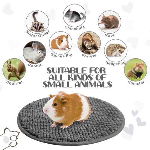 4 Pcs Guinea Pig Cage Liner 12 Inch Round Washable Chenille Pee Pads Pet Dog Cat Bedding Training Mat Reusable for Small Animals Puppy Bunny Hamster Chinchilla - color: Dark Gray, size: Diameter 12 Inch, style: Low Pile Chenille