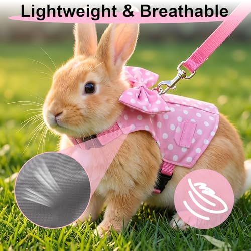 Hypeety Bunny Harness and Leash Set Adjustable Escape Proof Vest, Pink, M | Lightweight, soft small pets walking vest, for rabbits/guinea pigs, with cute bow, formal suit style, for Christmas/Halloween - color: Pink, size: M