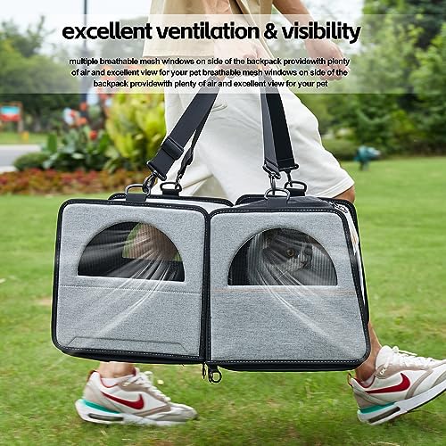 Cat Travel Carrier with Litter Box, Large Cat Carrier for Car | Double Cat Carrier, Pet Carrier 2-in-1, Cat Crate for kitten 2 cats, Collapsible Travel Transport carrier for Long Distance