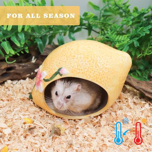 Hamster Houses and Hideouts, Ceramic Lemon Shape Hamster Hide, Small Animal Habitat Decor, Cage Accessories for Hamster, Gerbil, Gecko, Rat and Other Small Animals - size: Large