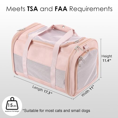 Fashion Dog Carrier Pet Carrier Airline Approved Cat Carrier for Small Dogs Cats Under 15 Lbs, Vegan Leather Collapsible Soft Sided Travel Puppy Carrier - color: Pink