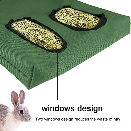 Rabbit Hay Feeder Bag Hanging Hay Rack (Pattern Black, 2 Windows) | Guinea Pigs Manger Holder Dispenser Small Animal Feeder Storage Pouch for Bunny Chinchilla Hamster - color: Pattern Black