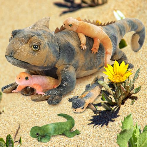 Lizard Stuffed Animal with 4 Babies, 27“ Gray Chameleon Plush Toy | Soft Reptile Plushies; Zipper Belly Storage; Hide-and-Seek Pretend Play; Birthday and Christmas Gift for Kids - style: Lizard Gray