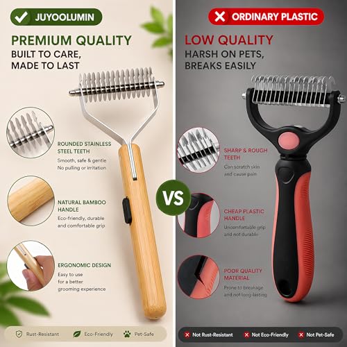 Cat Undercoat Rake & Dematting Comb, Cat Brush for Shedding | Long Haired Indoor Cats & Dogs, Detangling Brush for Matted Fur, Gently Removes Tangles, Knots & Loose Undercoat - color: Medium