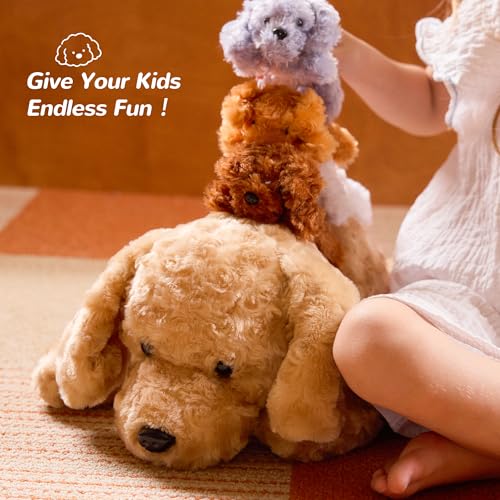 Dog Stuffed Animals Toys Gifts for Girls, Puppy Mommy with 4 Baby Puppies | Cute Stuffed Plush Toys Set for Toddlers Kids Ages 0-8+, Christmas Birthday Baby Shower Party Decor Storytime Companion Gifts - style: Dog