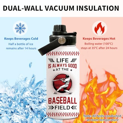 Baseball 32oz Water Bottle, Leak-proof Bottle, Stainless Steel Cup | 32oz Insulated Tumbler, with Handle & Lid Reusable Coffee Mug, Christmas Birthday Gift for Baseball Lovers Man - color: Baseball