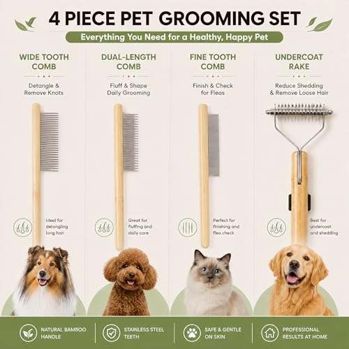 Cat Undercoat Rake & Dematting Comb, Cat Brush for Shedding | Long Haired Indoor Cats & Dogs, Detangling Brush for Matted Fur, Gently Removes Tangles, Knots & Loose Undercoat - color: Medium