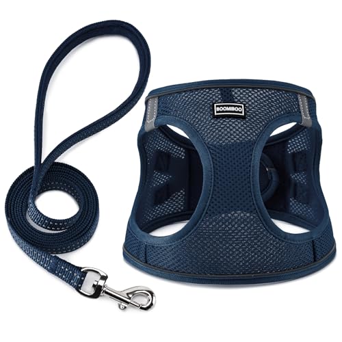 Dog Harness with Leash Set, Step-in Adjustable Puppy Vest, Navy Blue XXS | Lightweight Breathable Air Mesh, Night Safety Reflective, No Pull Puppy Vest Harnesses for Small Medium Large Dogs, Cats - color: Navy Blue, size: XXS(Chest:10"-12")