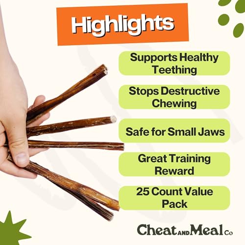 Bully Sticks for Small Dogs & Puppies - Puppy Chew Toys for Teething, 6 Inch (25 Count), Long Lasting Dog Chews, Single Ingredient 100% Grass-Fed, Free Range, Rawhide-Free - size: 9.5 Ounce (Pack of 1)