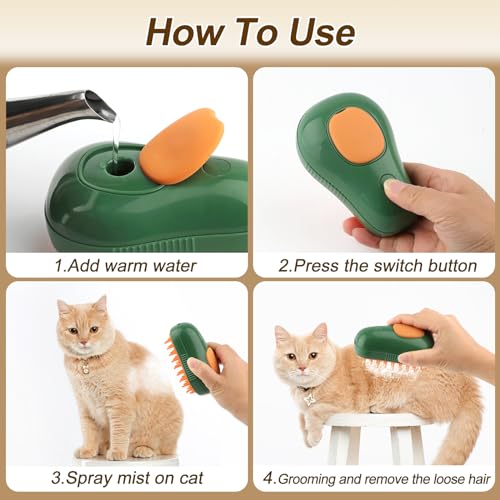 Cat Steam Brush, 3 in 1 Cat Steamy Brush, Silicone Massage Grooming Comb, Pet Hair Cleaning Misting Comb for Kittens(Avocado Green) - color: Avocado Green