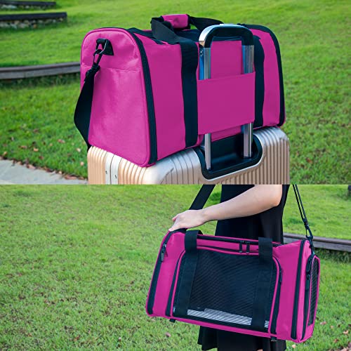 Soft Sided Carrier for Small Medium Cats Dogs,TSA Airline Approved Collapsible Travel Pet Carrier (Medium, Magenta) - color: Magenta, size: Medium