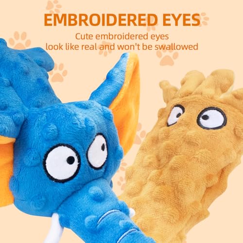 2 Pack Zesty Squeaky Dog Toys with Crinkle Paper & Squeaker - Plush Feel Stuffing-Free Chew Toys for Gentle Small and Medium Dogs, Puppy Teething Toys for Boredom Relief & Dental Care