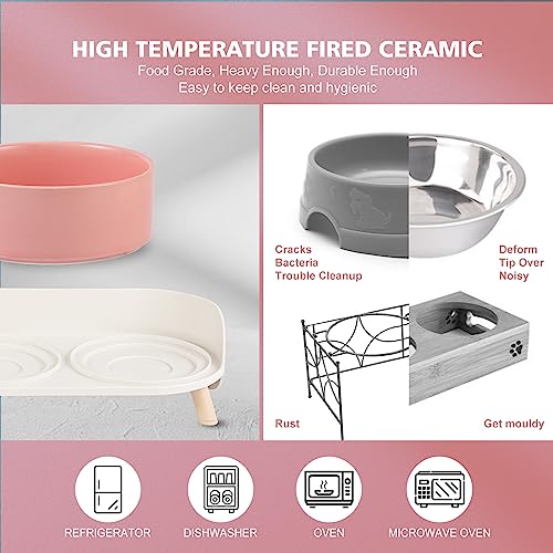Raised Cat Food and Water Bowl Set - Elevated Ceramic Dishes with Non-Slip Stand and Splash Guard for Small Dogs - 2 x 320 ML (4.9 OZ) - Pink - color: Pink, size: Small