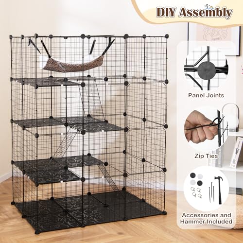 Tangkula Cat Cages Indoor, 56" Large 4-Tier Cat Enclosure with Skylight, Hammock, 3 Ladders, Detachable Metal Wire Kennel with 4 Lockable Doors, DIY Cat Crate & Pet Playpen Catio for 1-4 Cats - size: 43.0"L x 29.0"W x 56.0"H
