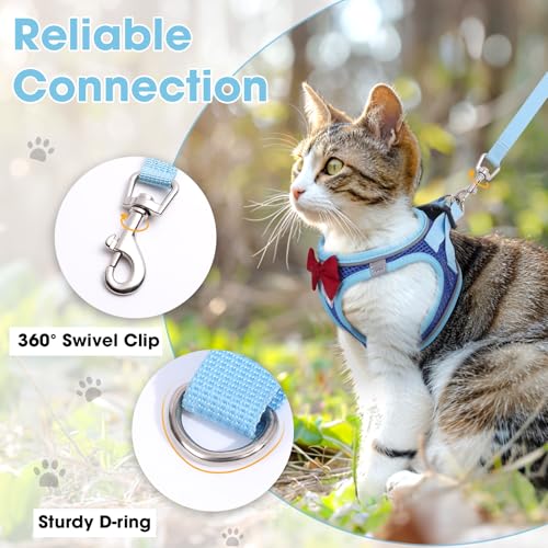 Cat Vest Harness and Leash Set, Escape Proof Kitten Harness Blue XS | Safe Reflective Strips, Adjustable Easy Wear Kitty Harness, Sturdy Clip Buckle, Breathable Mesh , for Kitty Puppy Bunny Walks - color: Blue, size: XS