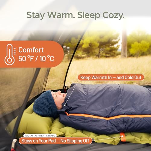 DuraHike Lightweight Camping Sleeping Bag for Adults — Roomy Rectangular Comfort, Secure Pad Attachment, Compact & Packable, 10°C / 50°F Comfort