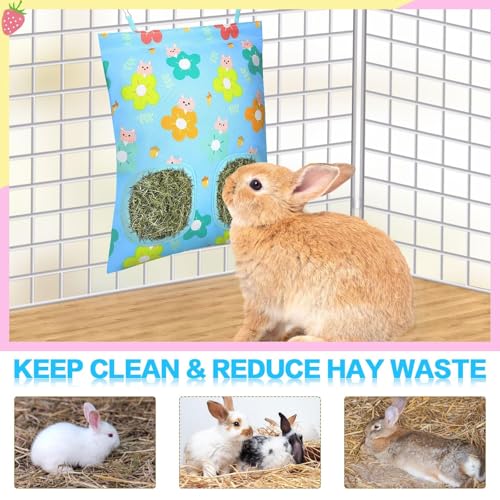 UPINS 3Pack Guinea Pig Hay Feeder Bag,Bunny Rabbit Cage Bag Hanging Holder | Guinea Pig Cage Feeder,for Bunny Rabbits,Chinchillas,Hamsters,Small Pets,and Animals - color: Pink Blue Orange