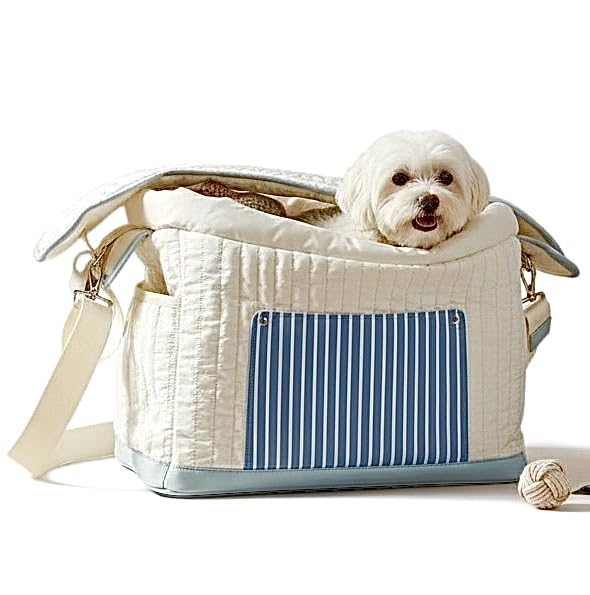 Tristan Home Luxury Quilted Pet Carrier Tote Bag, Waterproof, Adjustable Shoulder Strap, 42cm x 28cm x 20cm, Cream White - color: Cream White