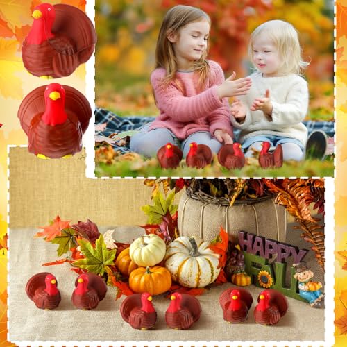 Meooeck 12 Pcs Thanksgiving Turkey Party Favors Cute Animal Squeeze Toys Stress Relief Soft Turkey Fidget Toys for Kids Adults Office Harvest Party Favors Goodie Bag Filler Classroom Reward - color: Brown, style: Turkey