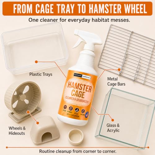 Hamster Cage Odor Eliminator & Cleaner Spray, 32oz – Made in USA | Eliminates urine odors and everyday messes in hamster cages and habitats with a pet-safe formula.
