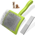 2PCS Slicker Brush for Dogs & Pet Comb,Professional Dog Grooming Brush (Goldendoodles,Poodles,Labradoodles) with Extra Long Pins to Effectively Remove Tangles, Knots and Mats (Green, Large) - color: Green, size: Large