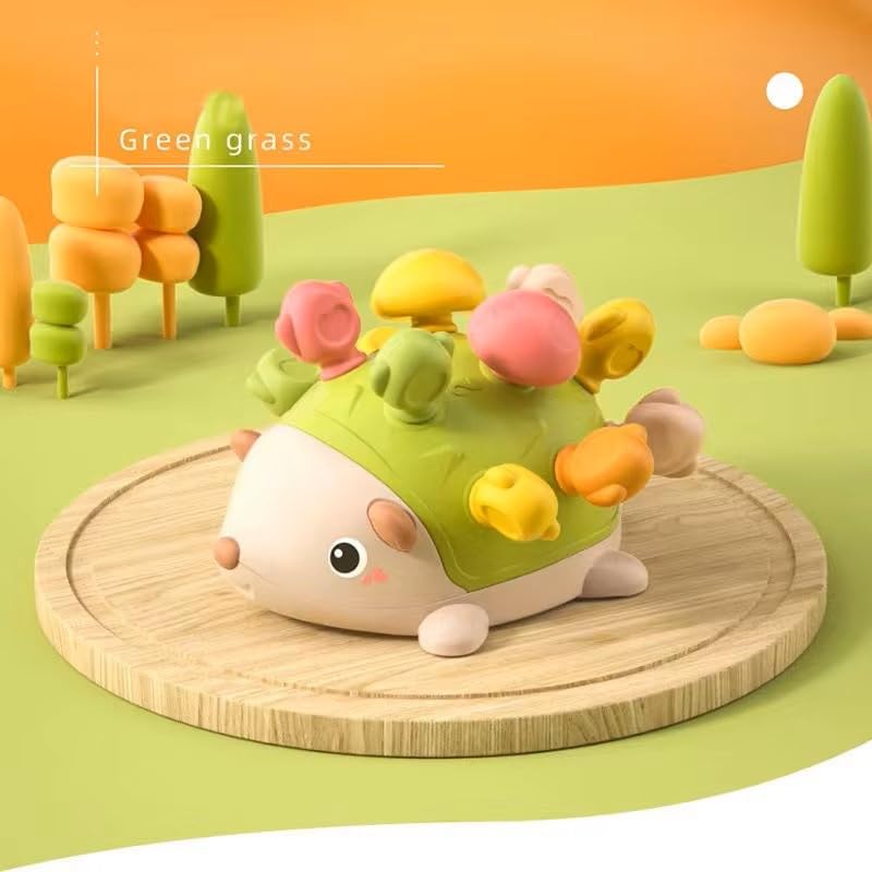 Interactive Montessori Hedgehog Toy with Colorful Mushroom Pegs, Educational Toddler Learning Toy. - color: Green