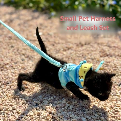 Ferret Harness and Leash Set - Small Animal Soft Fleece Vest with Safe Bell Halloween Outfit Adjustable Traction Rope Outdoor Walking Training Leash for Ferret Rat Bearded Dragon Kitten (Blue) - color: Blue