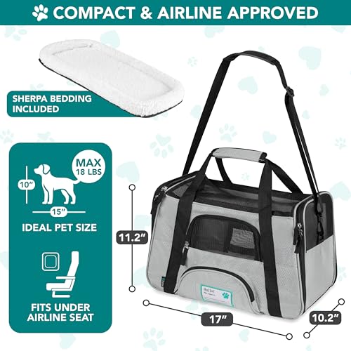 PetAmi Airline Approved Pet Carrier for Cats & Small Dogs, Small Light Gray | Soft Sided TSA Travel Bag, Sherpa Bed, Breathable Mesh Ventilation, Collapsible Bowl, Fits Under Seat, Up to 18 lbs - color: Light Gray, size: Small - 17"L x 10.2"W x 11.2"H