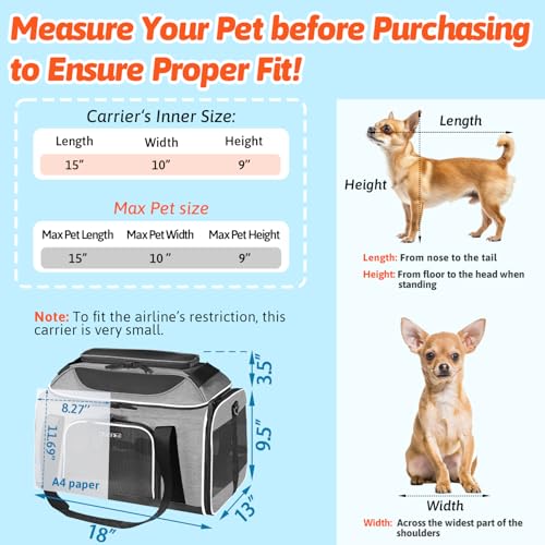 Top-Expandable Small Pet Carrier 18"x13"x9.5" Airline Approved | for Southwest Airlines, Lockable Safety Zippers and Anti-Scratch Mesh, Soft-Sided, Pets Under 10 Lbs, Grey - color: Grey, size: 18.0"L x 13.0"W x 9.5"H
