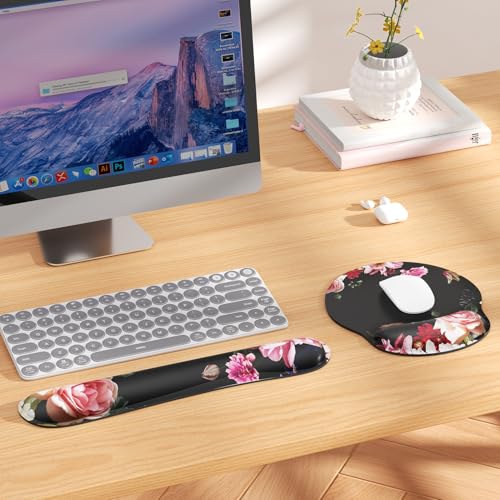 KTRIO Keyboard Wrist Rest & Mouse Pad with Wrist Rest, Peony Flower | Memory Foam Wrist Support, Ergonomic Design, Non-Slip Base, Office and Home Use - color: Peony Flower