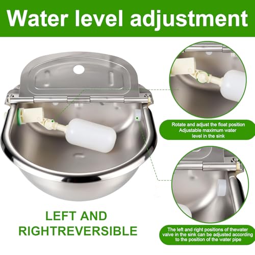 Automatic Drinking Water Bowl with Float Valve, 304 Stainless Steel self-Filling Waterer,for Farms and backyards, Poultry and Livestock.