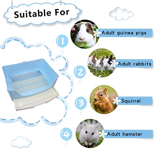 PINVNBY Large Rabbit Litter Box Bigger Pet Litter Pan Trainer with Drawer Corner Toilet Box for Adult Guinea Pigs Chinchilla Ferret Hedgehog Small Animals(Blue) - color: Blue