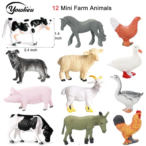 Yowlieu Realistic Farm Animal Figures Toys, 44 Pcs Plastic Farm Figurines Playset Includes Fences Mini Farm Animal Cake Topper Learning Toy Set for Kids & Toddlers - size: 44 Pcs Farm Set