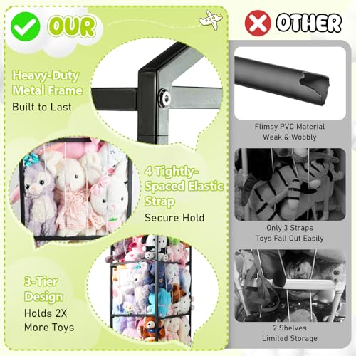 NomNest Stuffed Animal Storage Zoo, Large Metal Plushies Organizer, Heavy Duty Metal Teddy Bear Toy Holder with Wheels for Kids' Bedroom & Playroom & Nursery (Wheeled, Black) - color: Matte Black