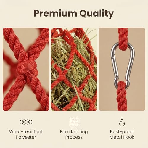 Red Hanging Spherical Rabbit Hay Feeder 13×11in,Interactive Hay Pouch - color: Red