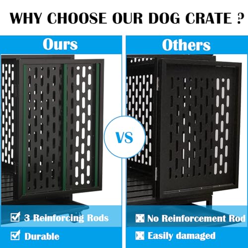 44 inch Heavy Duty Indestructible and Escape-Proof Dog Crate Cage for Large Giant Dogs, Steel Double Door Indoor High Anxiety Pet Kennel with Trays and Wheels, Extra Large XL XXL - size: 43.3"L x 29.7"W x 46.3"H